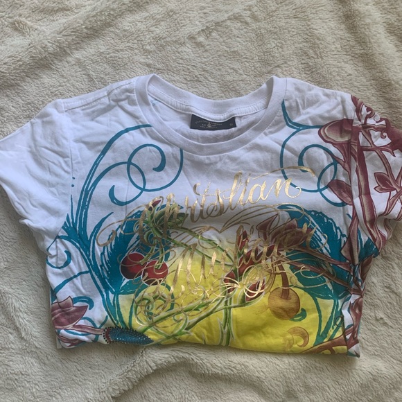 Christian Audigier Tops - NWOT Christian audiger white graphic short sleeve tee